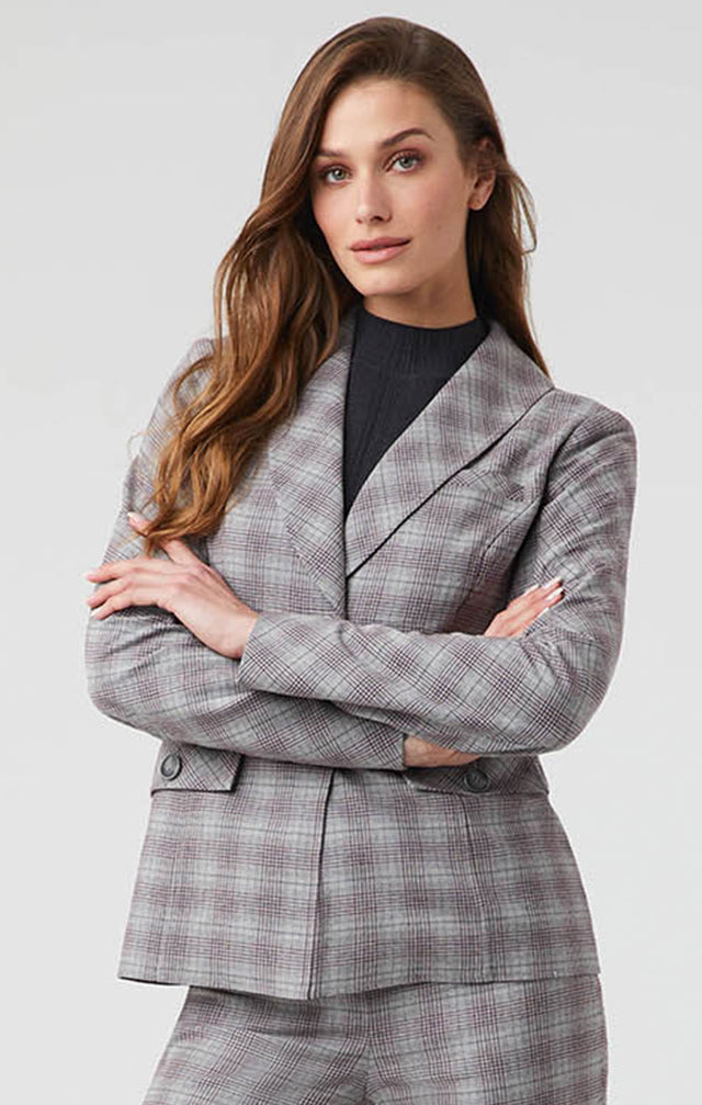 Model Wearing Ashbee- Italian Stretch Flannel Plaid Jacket - Look book Image