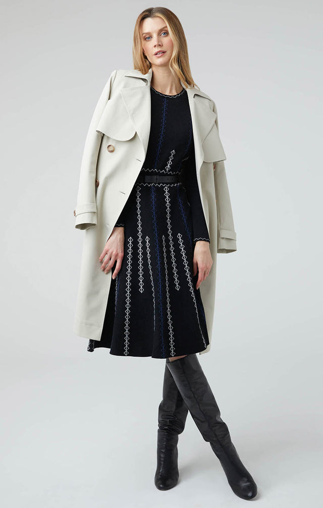 Model Wearing Berenson - Sweater Knit Jacquard Dress - Lookbook Image