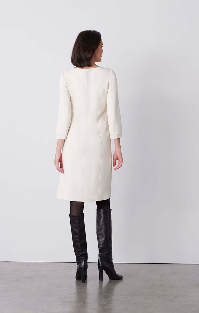 Cream - Zip-Front, Italian-Crêpe Dress - On Model