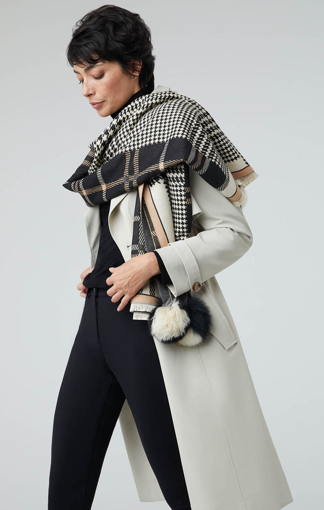 Vulpine - Houndstooth & Plaid Wrap With Fox Fur - Lookbook Image