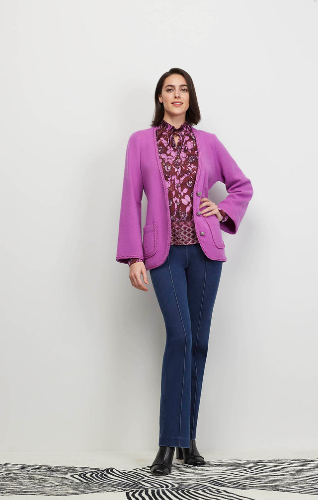 Model Wearing Dazzling - Belted Merino Wool Knit Jacket - Ecomm Image