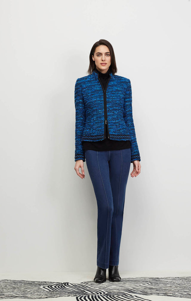 Model Wearing Avalon - Braid Trimmed Italian Bouclé Tweed Jacket - Ecomm Image