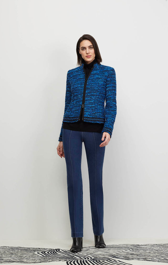 Model Wearing Avalon - Braid Trimmed Italian Bouclé Tweed Jacket - Ecomm Image