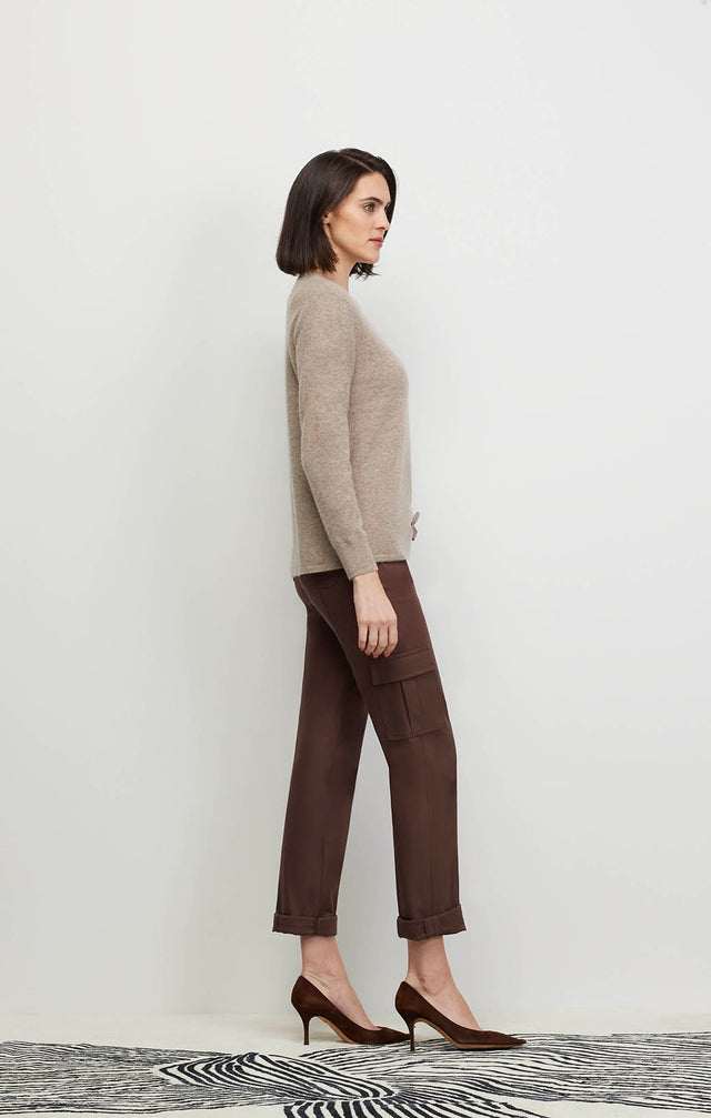 Model wearing Andromeda- Tan - Shirred Cashmere Pullover- Ecomm Image