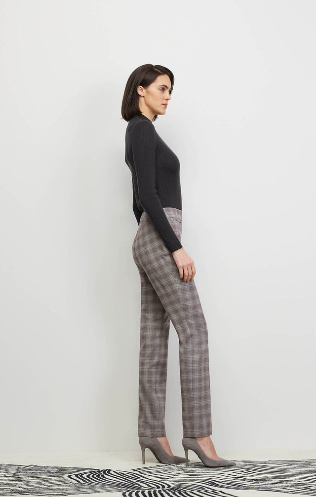 Model Wearing Ashbee - Italian Stretch Flannel Plaid Trousers - Ecomm Image