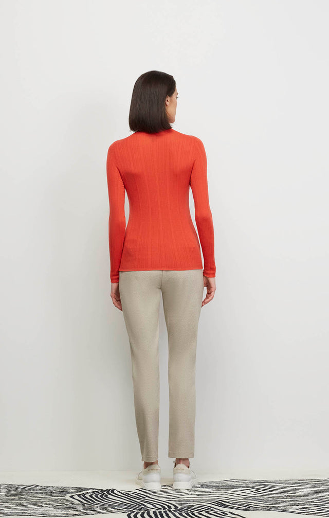 Model Wearing Artistry- Org - Varied-Rib Cashmere Mock Turtleneck - Ecomm Image