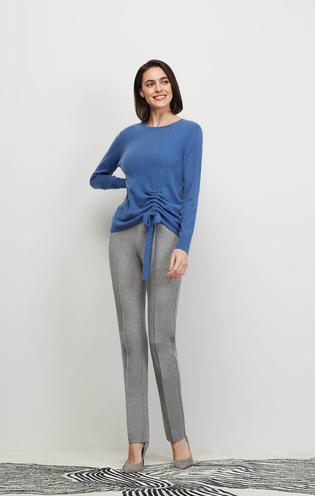 Model wearing Andromeda- Blu - Shirred Cashmere Pullover - Ecomm Image