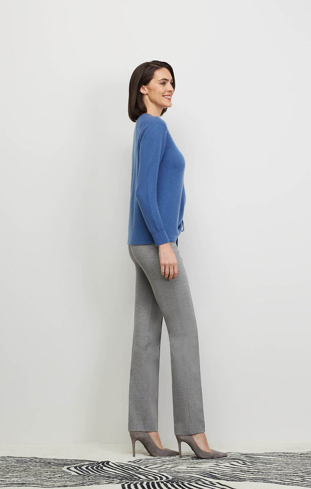 Model wearing Andromeda- Blu - Shirred Cashmere Pullover - Ecomm Image