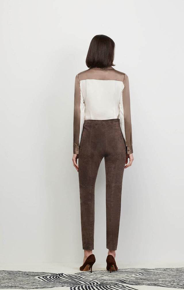 Model Wearing Catwalk-Brn - Chocolate European Suede Leggings - Ecomm Image