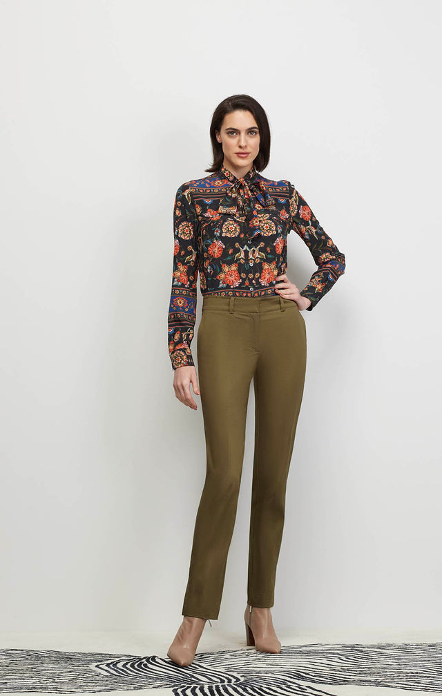 Model Wearing Compatible - Stretch Cotton Sateen Pants - Ecomm Image