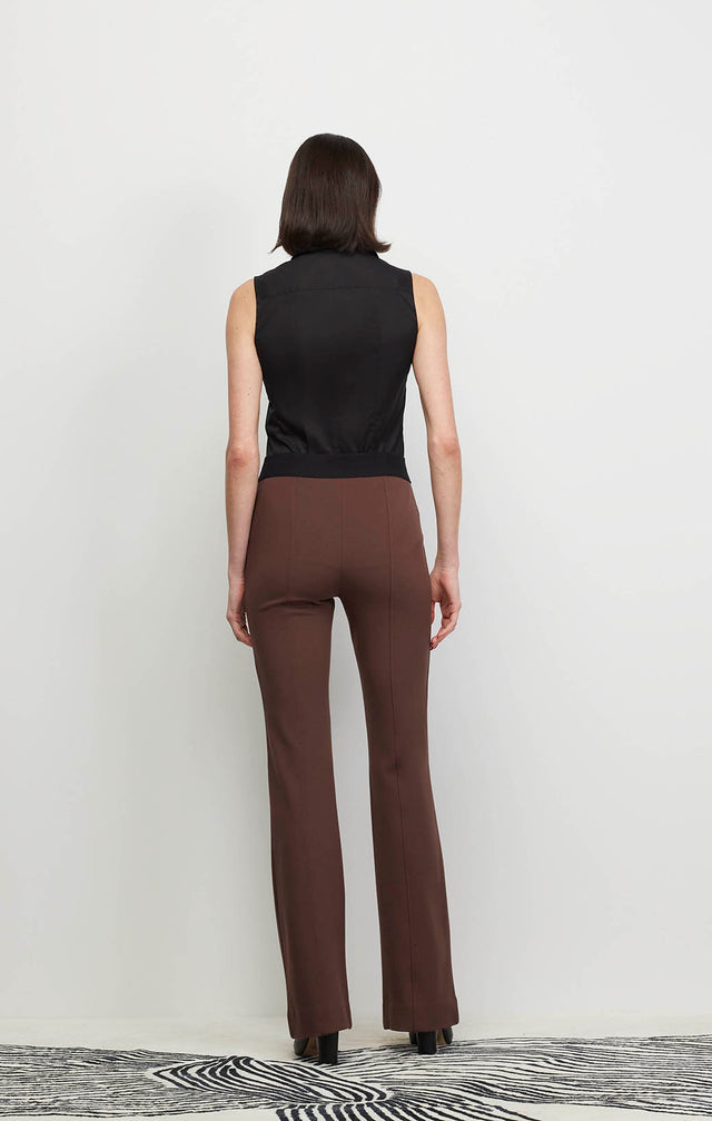 Model Wearing Flare-Brn - Italian Stretch Ponte Pull-On Pants - Ecomm Image