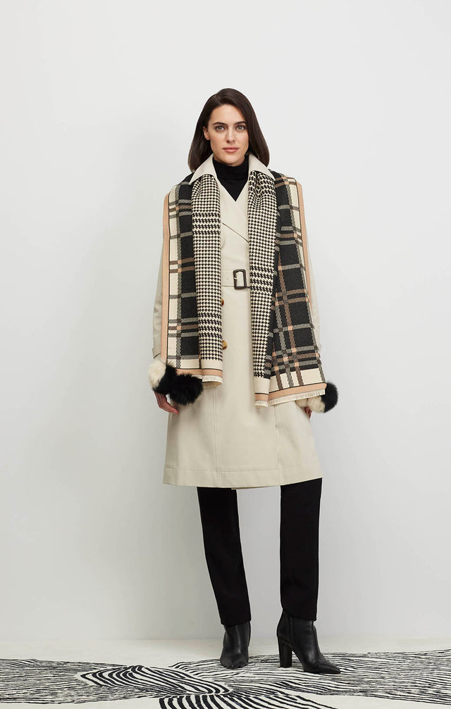 Vulpine - Houndstooth & Plaid Wrap With Fox Fur - Ecomm Image