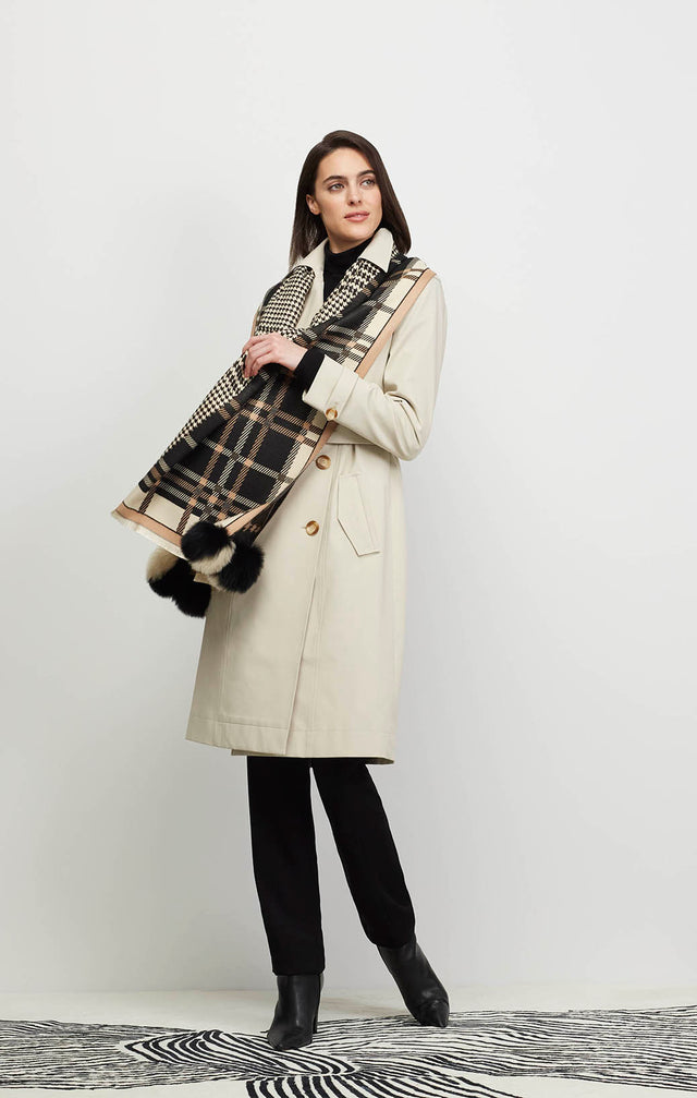 Vulpine - Houndstooth & Plaid Wrap With Fox Fur - Ecomm Image