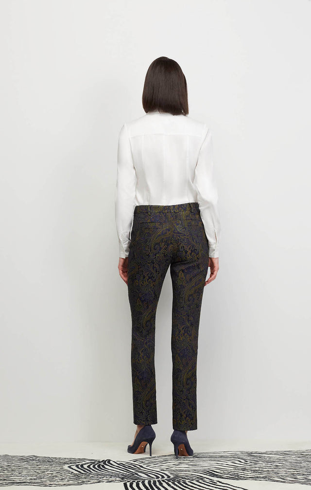 Model Wearing Exquisite - Italian Stretch Paisley Jacquard Pants - Ecomm Image