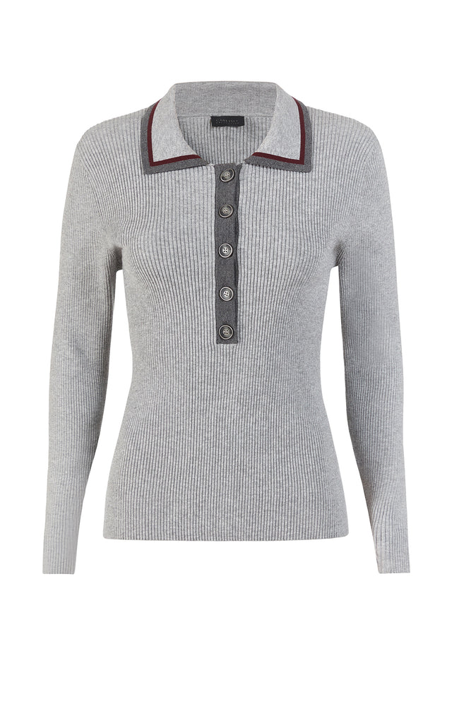 Enduring - Ribbed Johnny Collar Polo Sweater - Product Image