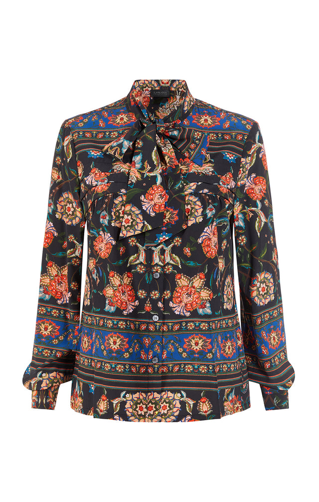 Woodcut - Stretch SIlk Floral Print Blouse - Product Image