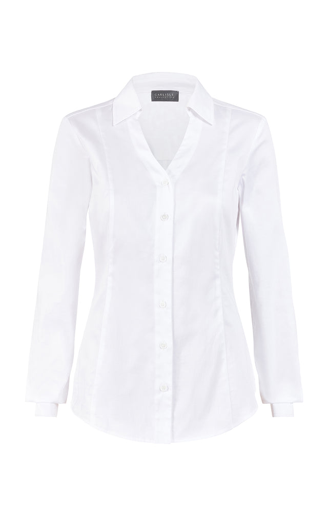 Atelier - White Stretch Cotton Sateen Blouse - Product Image