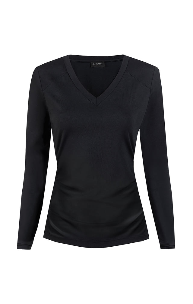 Sophisticate-Blk - Ultra-Stretch Knit V-Neck Tee Shirt - Product Image