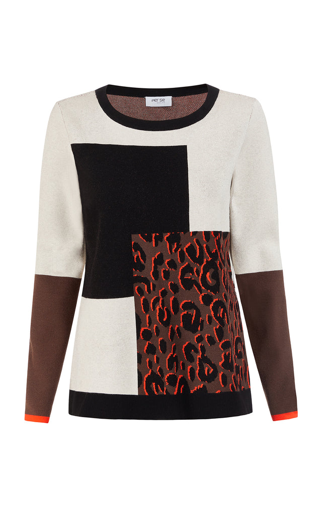 Artistic - Patchwork Leopard Colorblock Sweater - Product Image