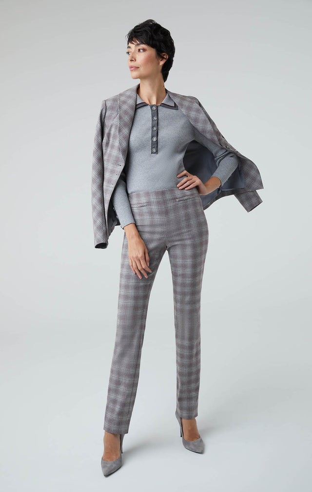 Model Wearing Ashbee - Italian Stretch Flannel Plaid Trousers - Lookbook Image