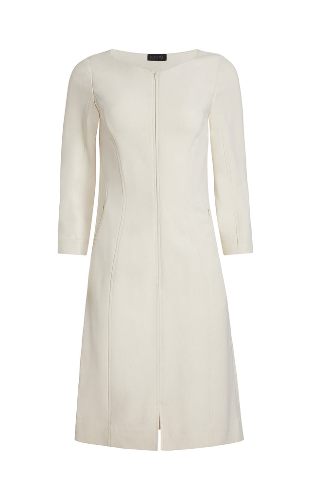 Cream - Zip-Front, Italian-Crêpe Dress -  Product Image