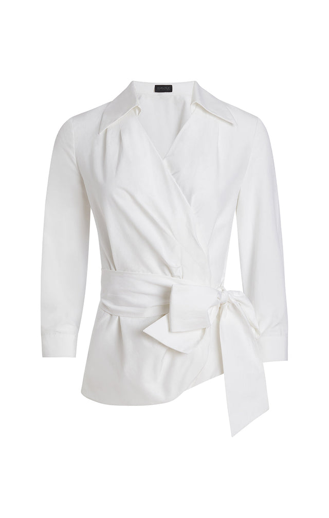 Luminaria - Silk-Rich Wrap Blouse With Sash Belt -  Product Image